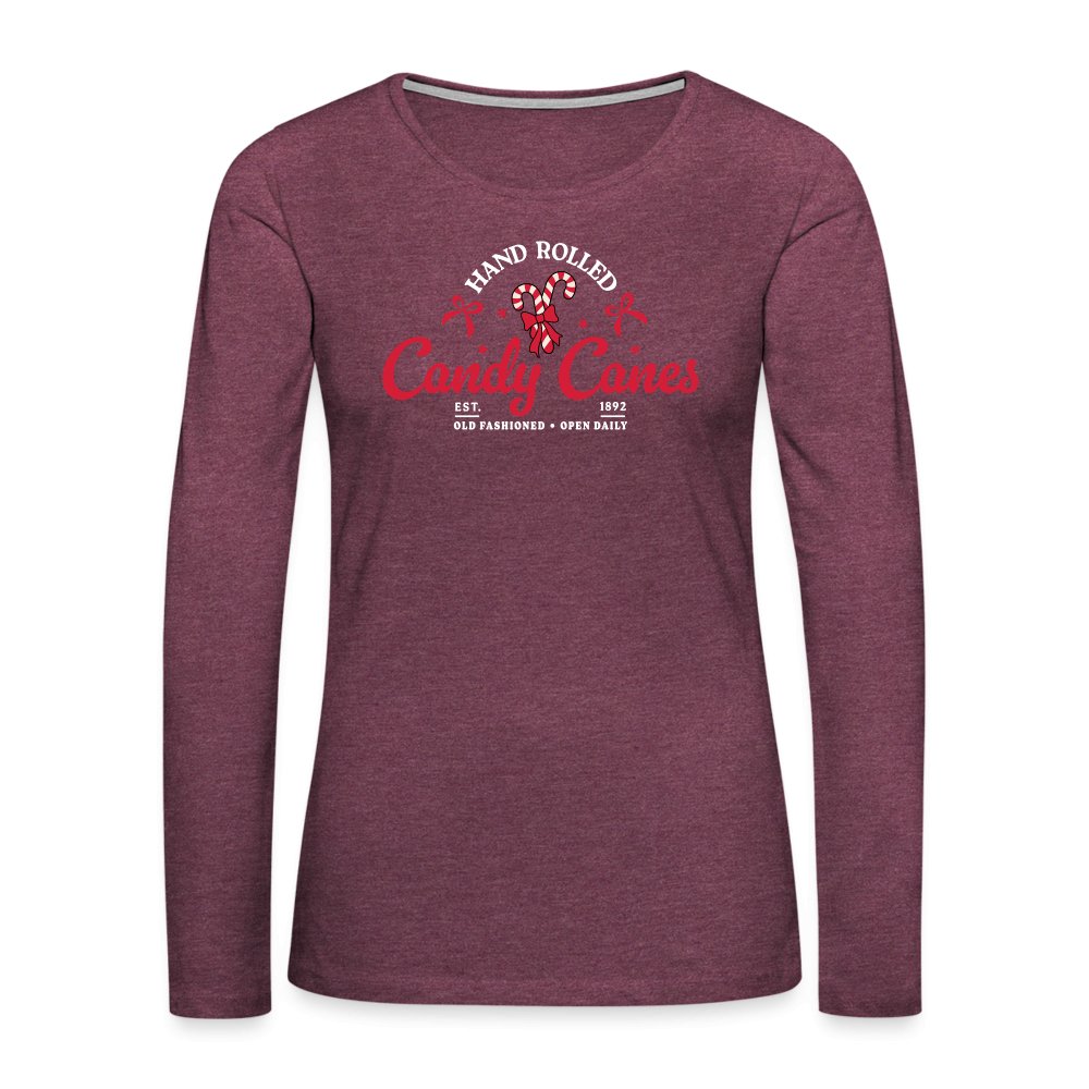 Hand Rolled Candy Canes Women's Premium Long Sleeve T-Shirt - heather burgundy