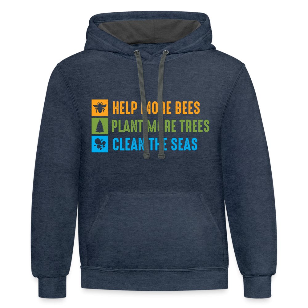 Help More Bees, Plant More Trees, Clean The Seas Hoodie - option1# - Unisex Contrast Hoodie | Fruit of the Loom SF76R