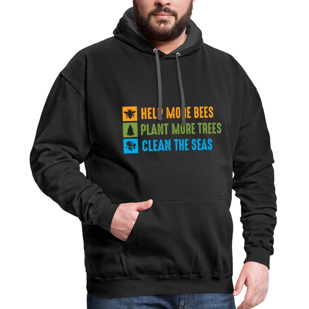 Help More Bees, Plant More Trees, Clean The Seas Hoodie - indigo heather/asphalt