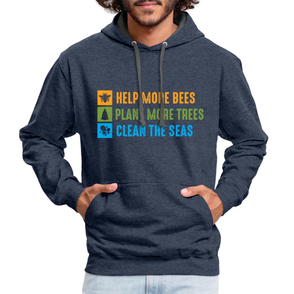 Help More Bees, Plant More Trees, Clean The Seas Hoodie - indigo heather/asphalt