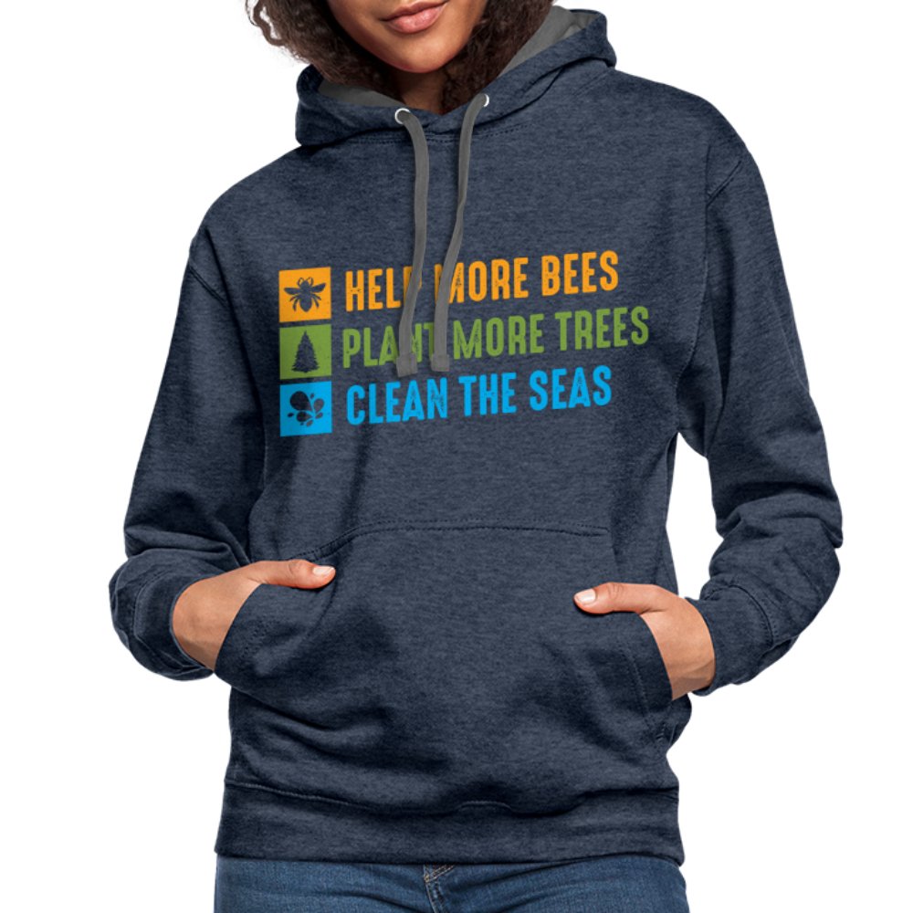 Help More Bees, Plant More Trees, Clean The Seas Hoodie - indigo heather/asphalt