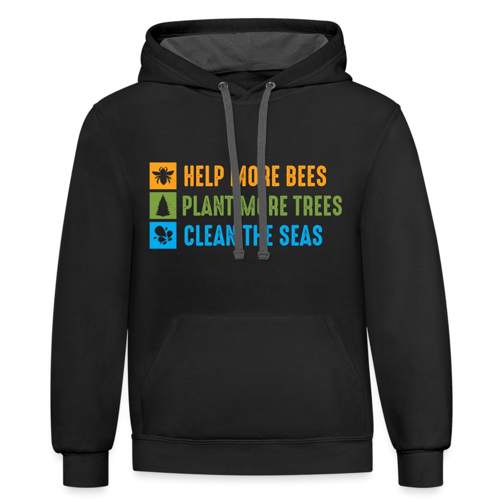 Help More Bees, Plant More Trees, Clean The Seas Hoodie - indigo heather/asphalt