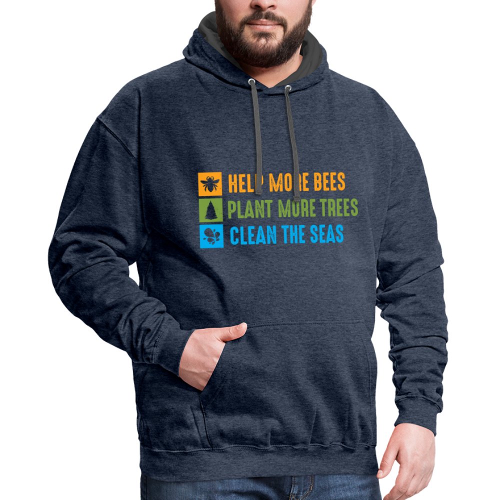 Help More Bees, Plant More Trees, Clean The Seas Hoodie - option1# - Unisex Contrast Hoodie | Fruit of the Loom SF76R