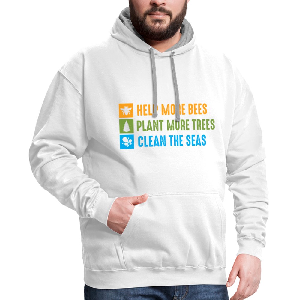 Help More Bees, Plant More Trees, Clean The Seas Hoodie - white/gray