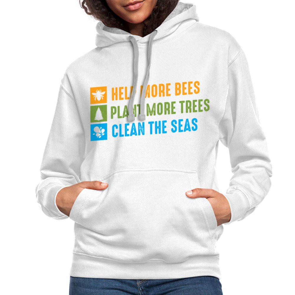 Help More Bees, Plant More Trees, Clean The Seas Hoodie - white/gray