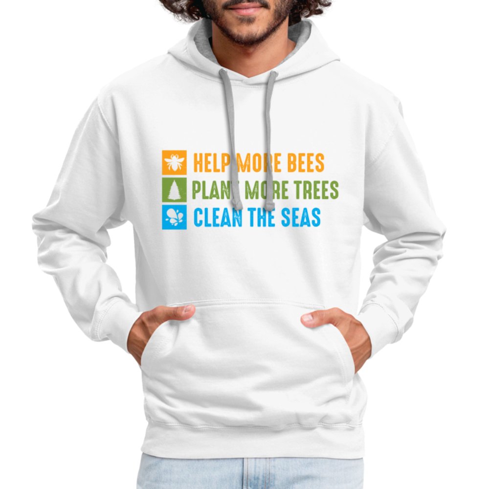 Help More Bees, Plant More Trees, Clean The Seas Hoodie - white/gray