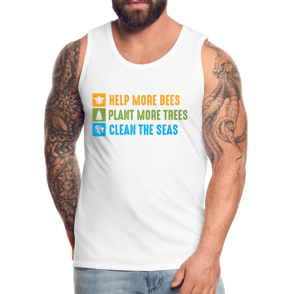 Help More Bees, Plant More Trees, Clean The Seas Men’s Premium Tank Top - heather gray