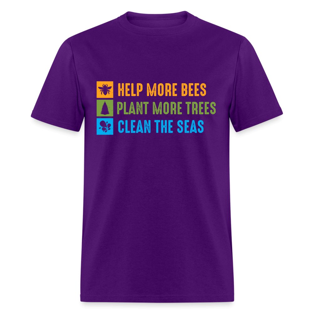 Help More Bees, Plant More Trees, Clean The Seas T-Shirt - brown