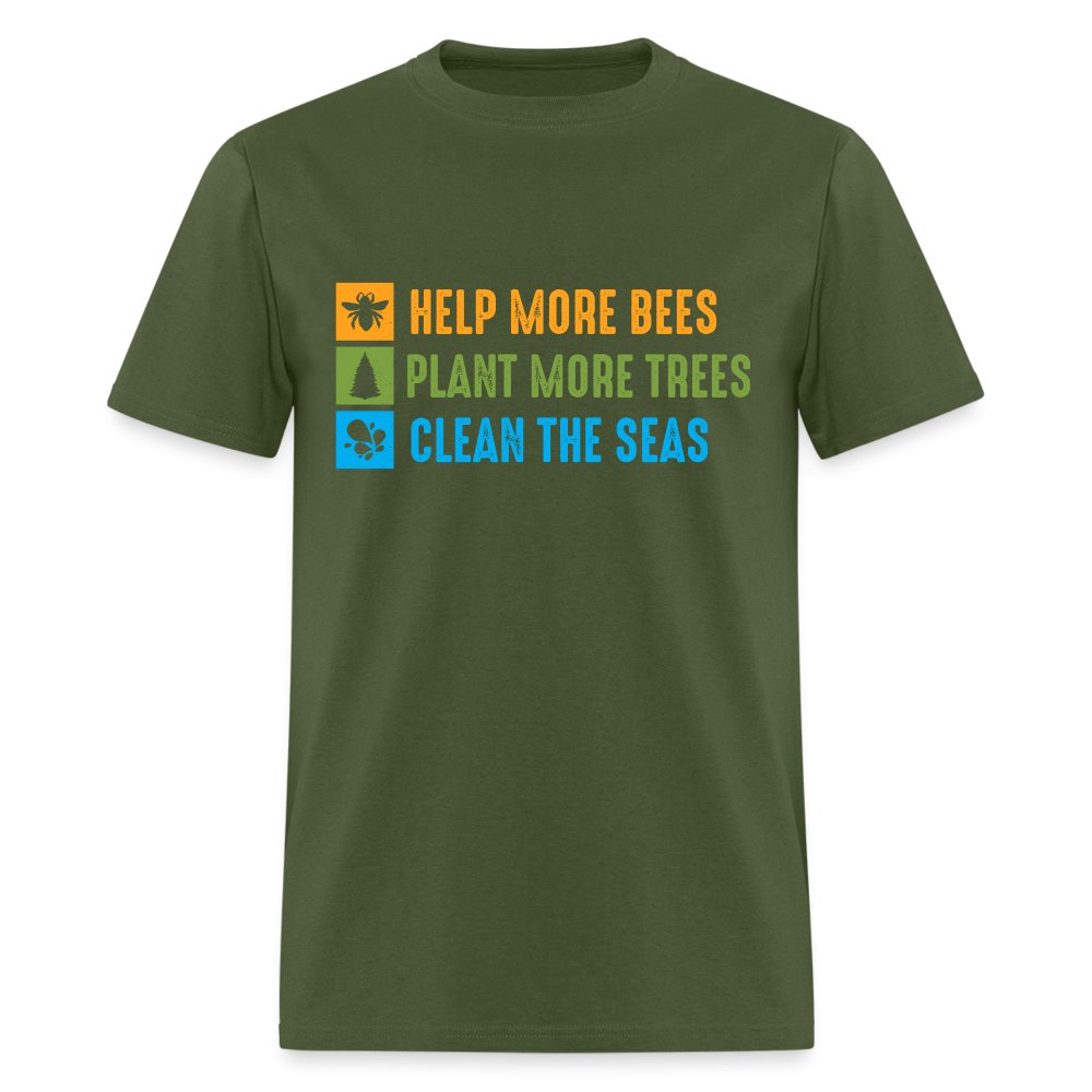 Help More Bees, Plant More Trees, Clean The Seas T-Shirt - heather black