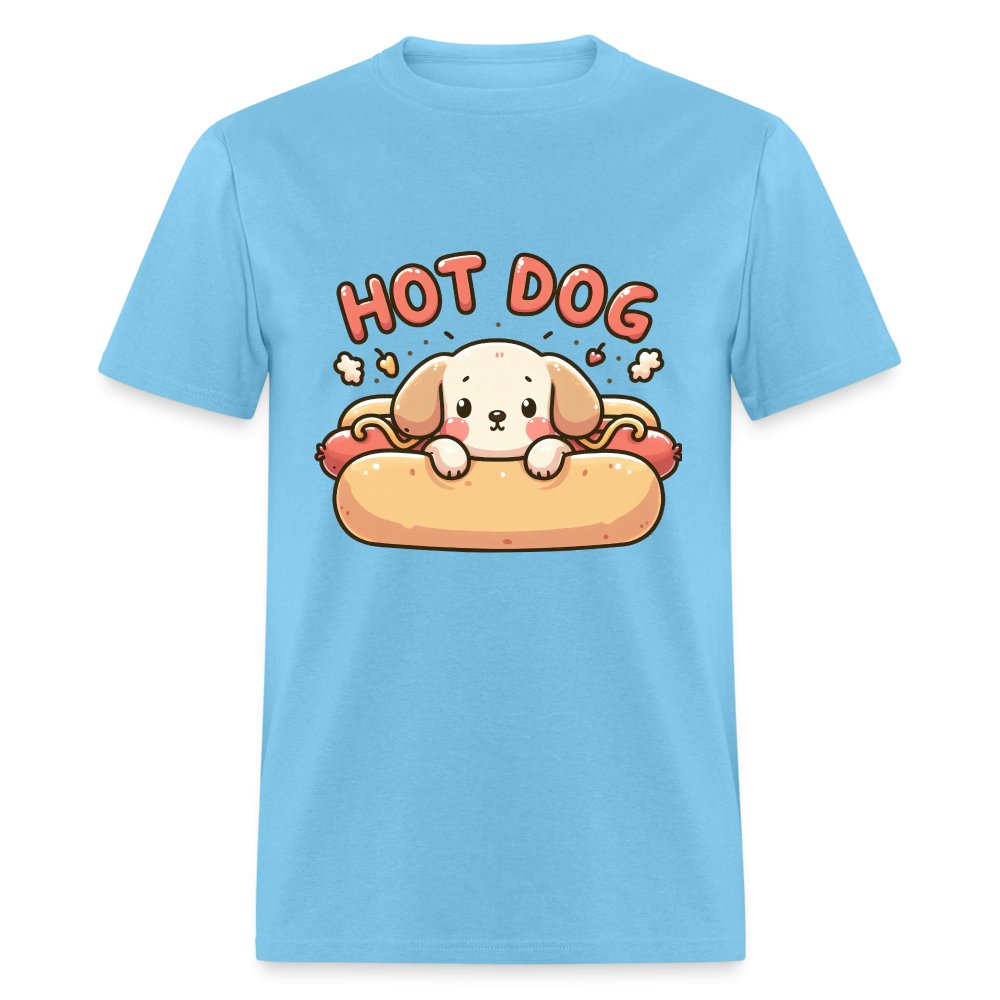 Hot Dog T-Shirt (Puppy inside Hot Dog Bun) - aquatic blue