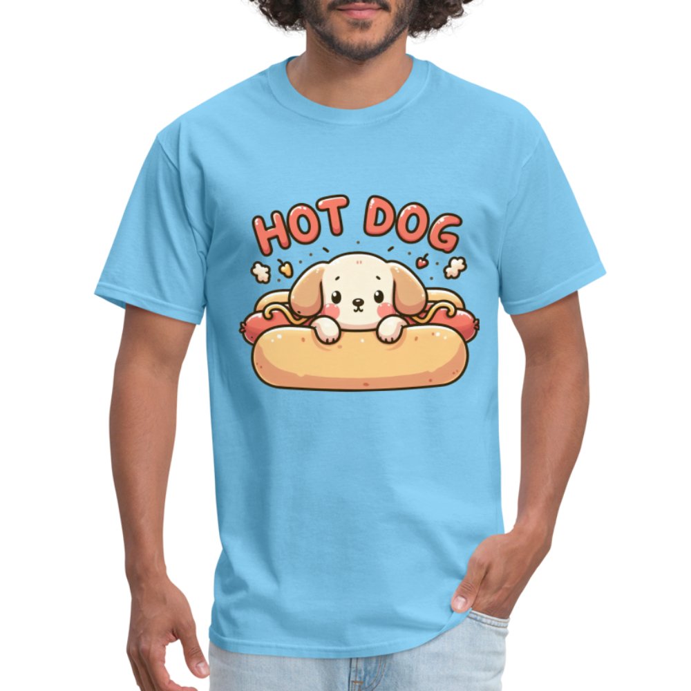 Hot Dog T-Shirt (Puppy inside Hot Dog Bun) - aquatic blue