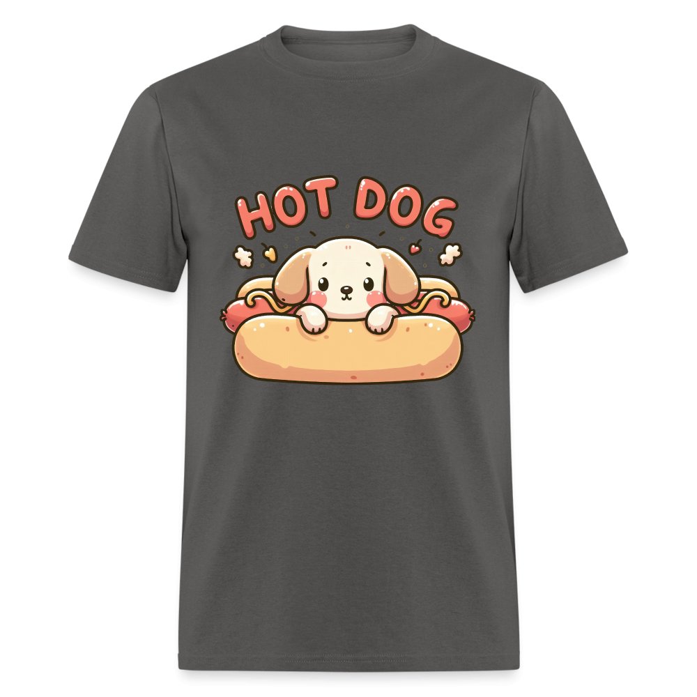 Hot Dog T-Shirt (Puppy inside Hot Dog Bun) - charcoal