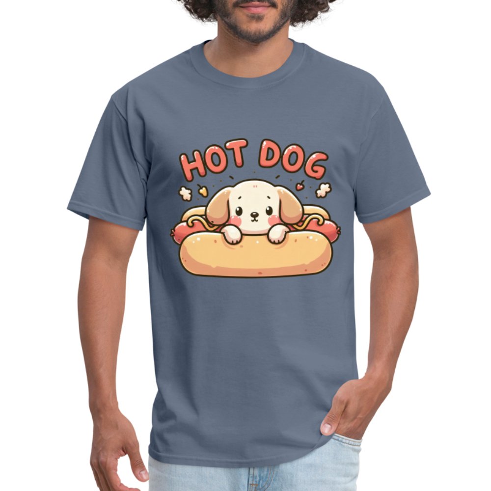 Hot Dog T-Shirt (Puppy inside Hot Dog Bun) - denim