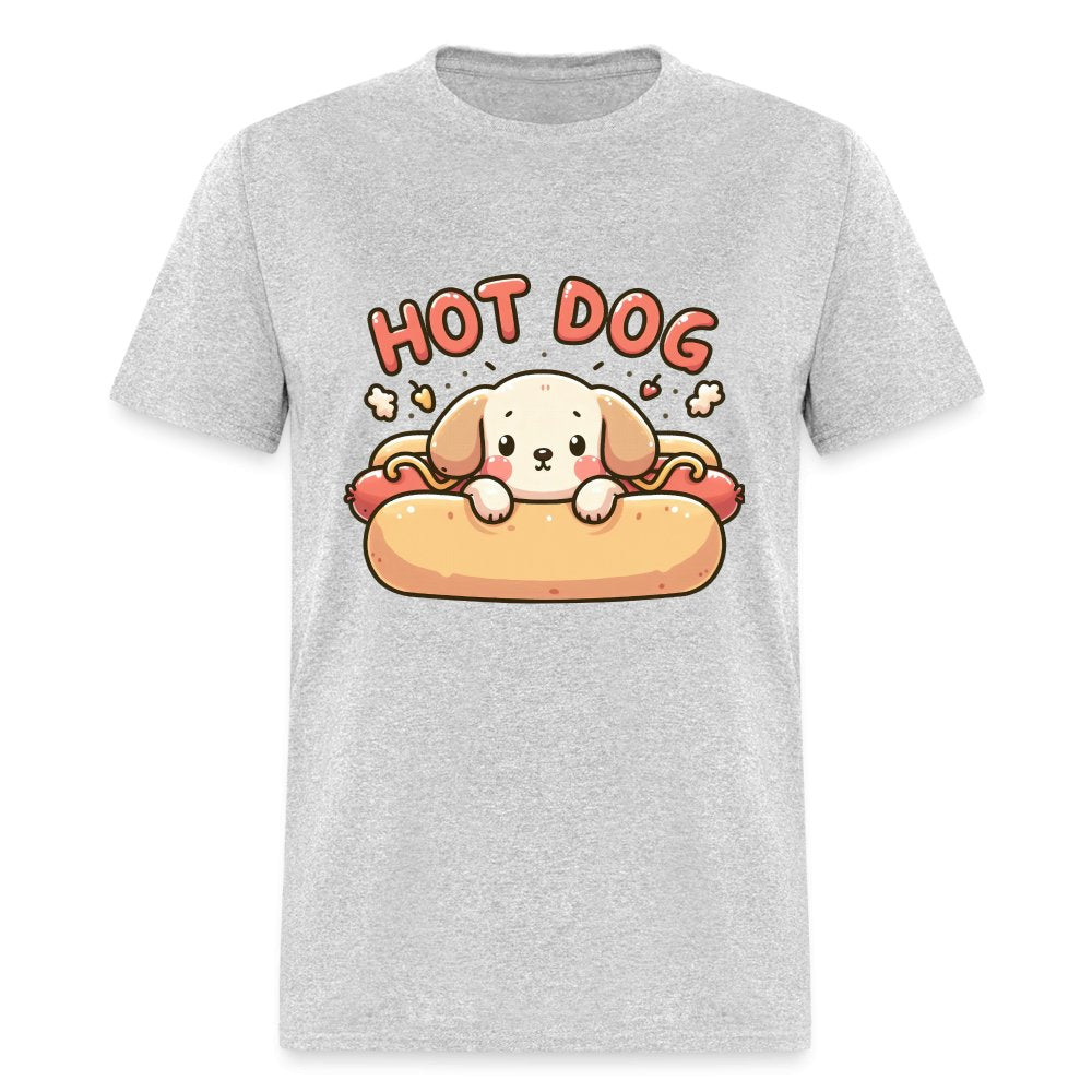 Hot Dog T-Shirt (Puppy inside Hot Dog Bun) - heather gray