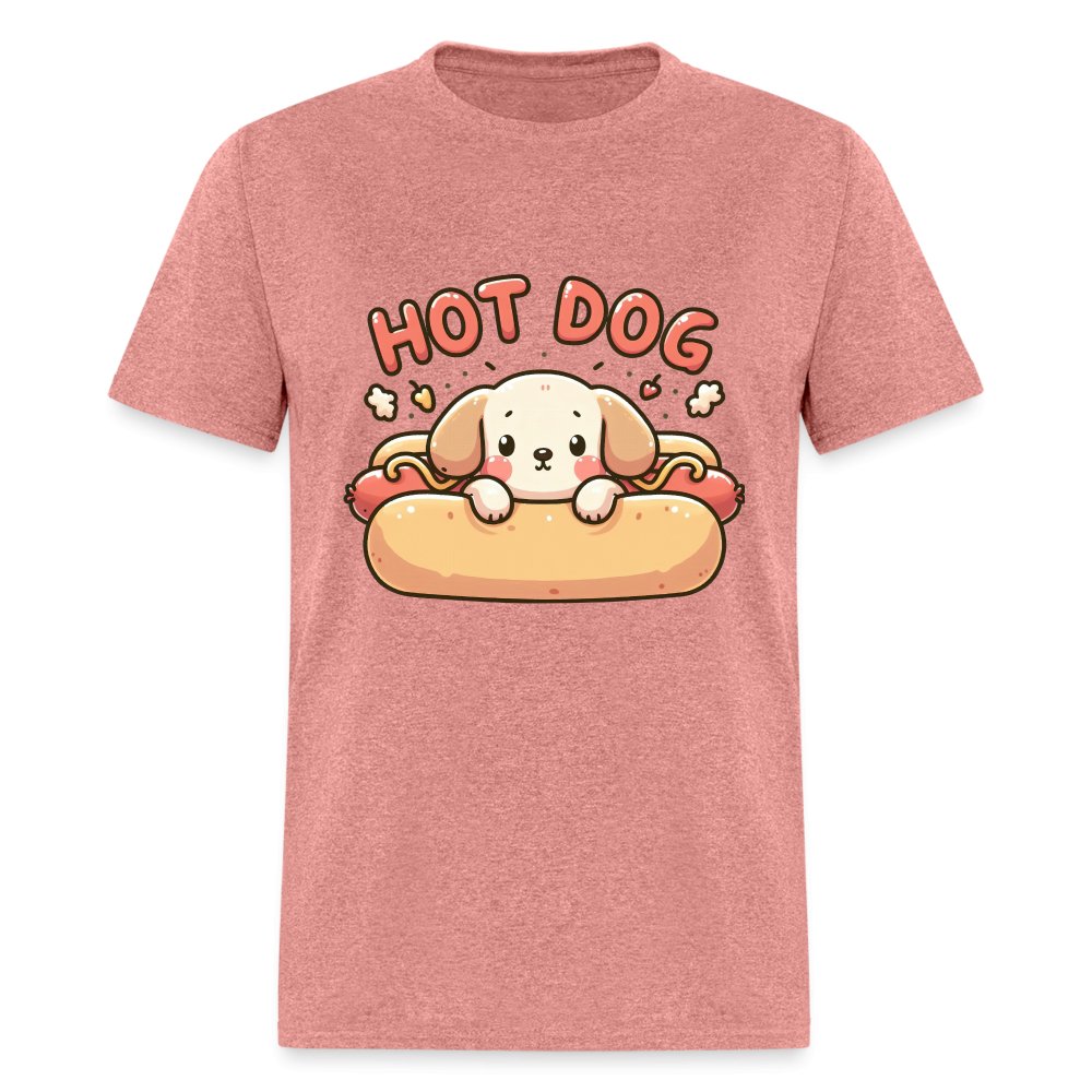 Hot Dog T-Shirt (Puppy inside Hot Dog Bun) - heather mauve