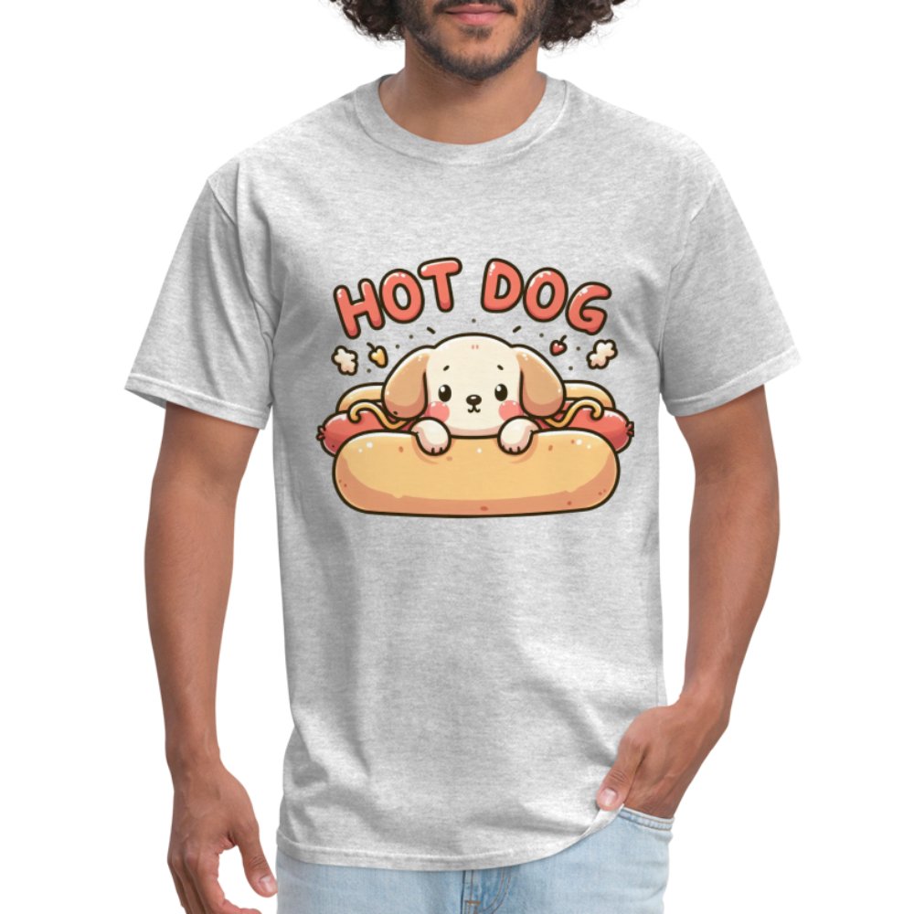 Hot Dog T-Shirt (Puppy inside Hot Dog Bun) - light heather gray