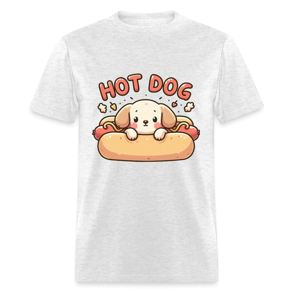 Hot Dog T-Shirt (Puppy inside Hot Dog Bun) - light heather gray