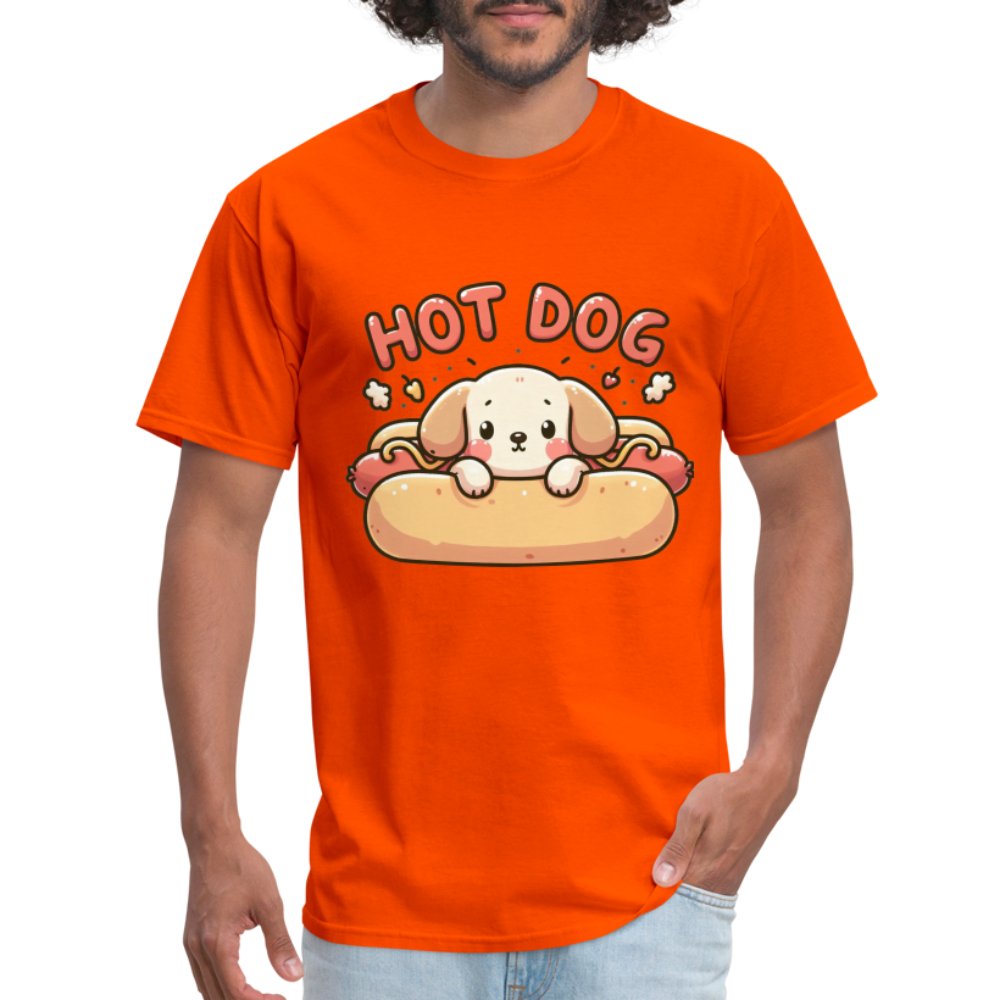 Hot Dog T-Shirt (Puppy inside Hot Dog Bun) - orange