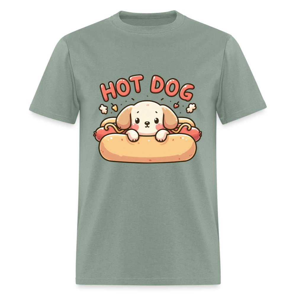 Hot Dog T-Shirt (Puppy inside Hot Dog Bun) - sage