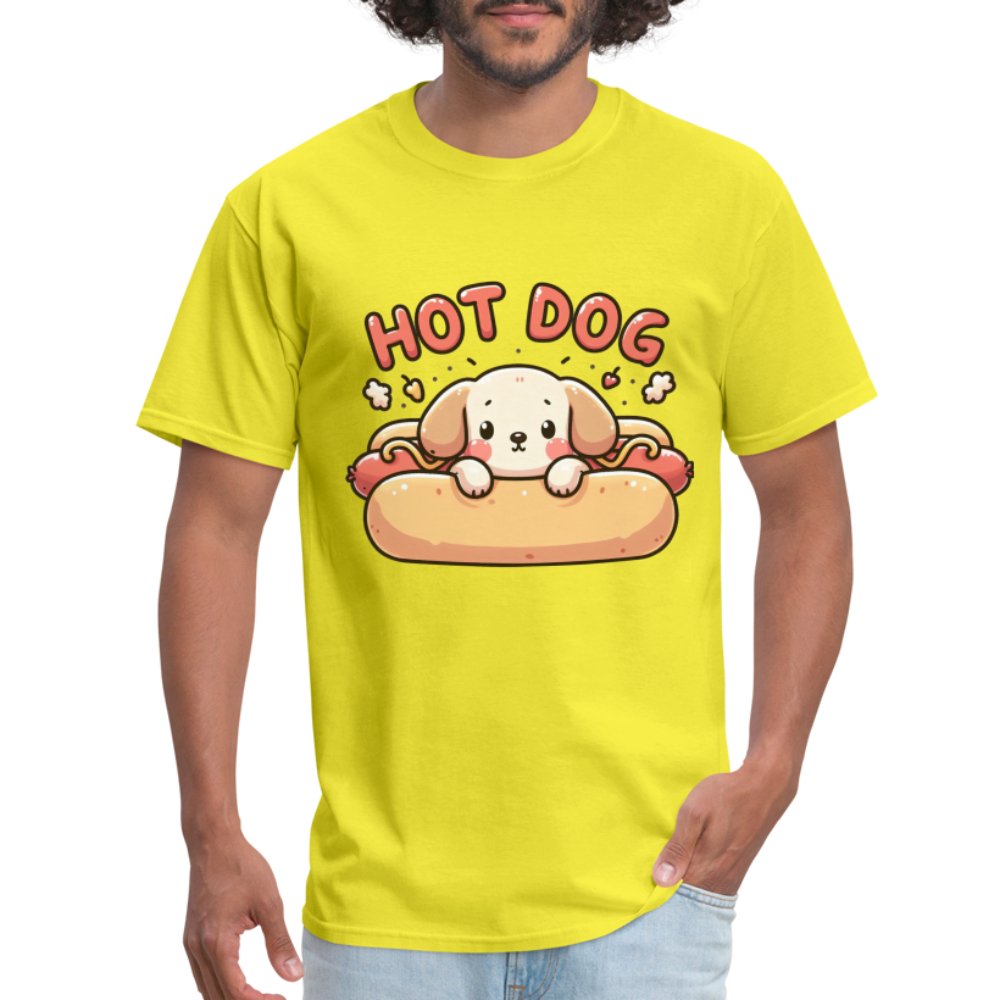 Hot Dog T-Shirt (Puppy inside Hot Dog Bun) - yellow