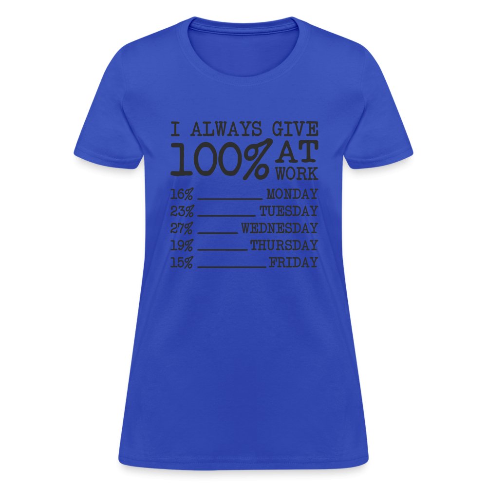 I Always Give 100% at Work Women's T-Shirt (Funny) - royal blue