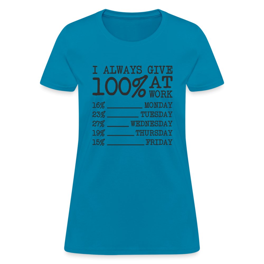 I Always Give 100% at Work Women's T-Shirt (Funny) - turquoise