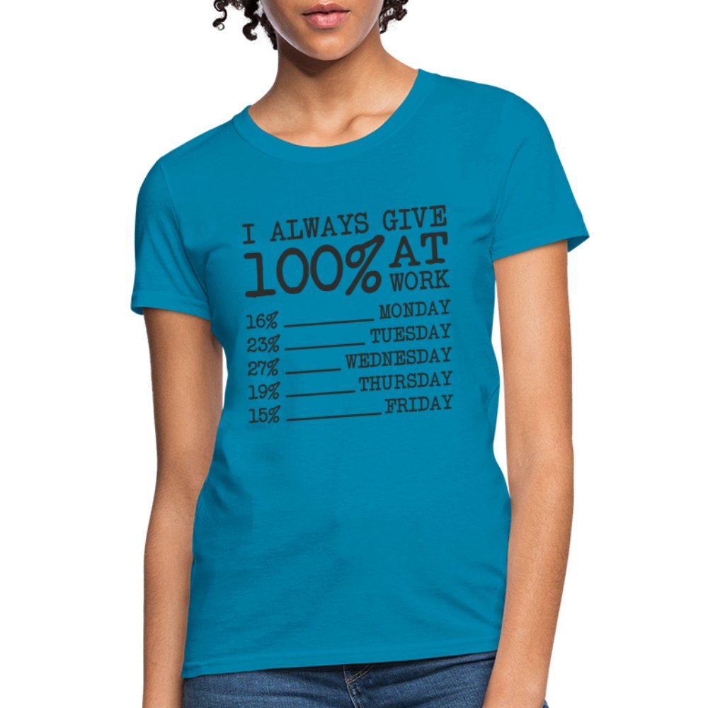 I Always Give 100% at Work Women's T-Shirt (Funny) - turquoise