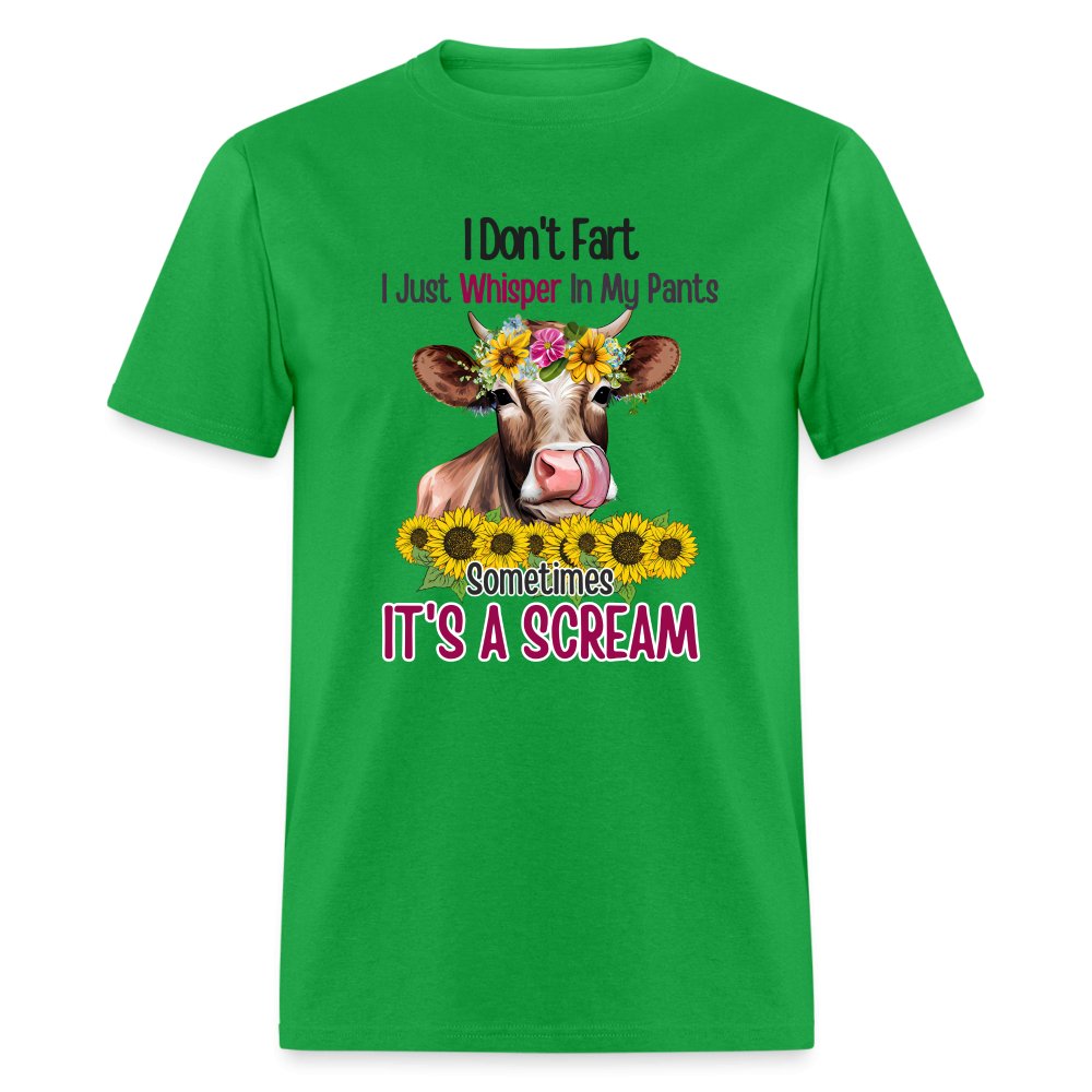 I Don't Fart I Just Whisper in My Pants T-Shirt (Funny Cow) - bright green