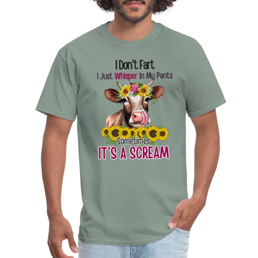 I Don't Fart I Just Whisper in My Pants T-Shirt (Funny Cow) - khaki