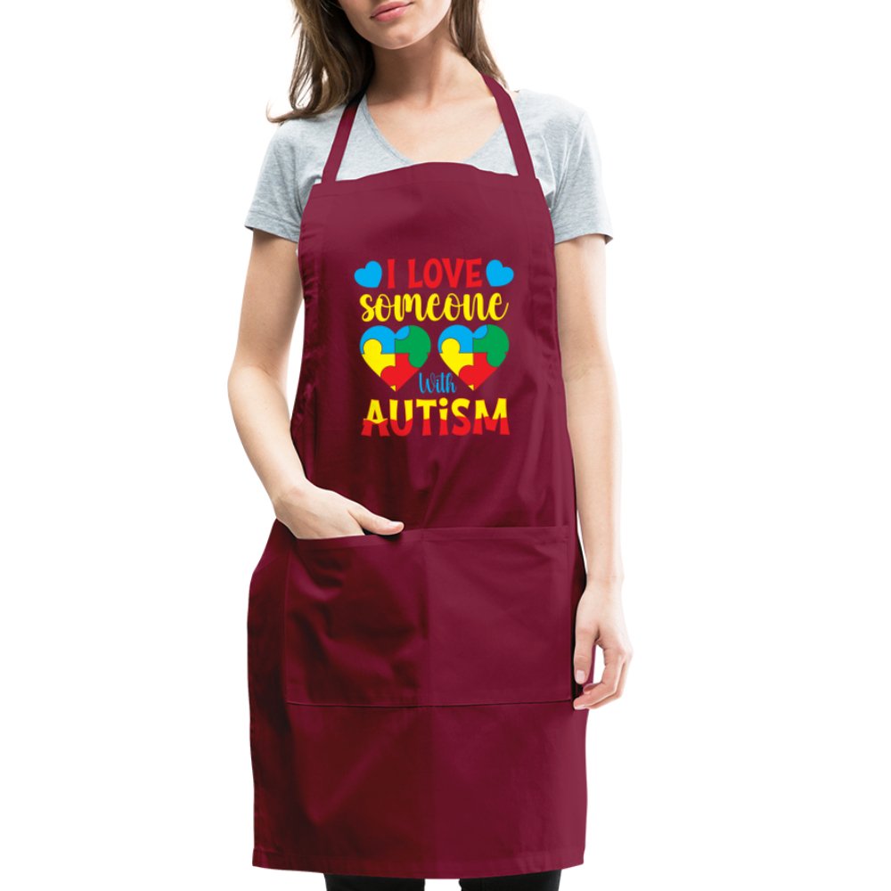 I Love Someone With Autism Apron - burgundy