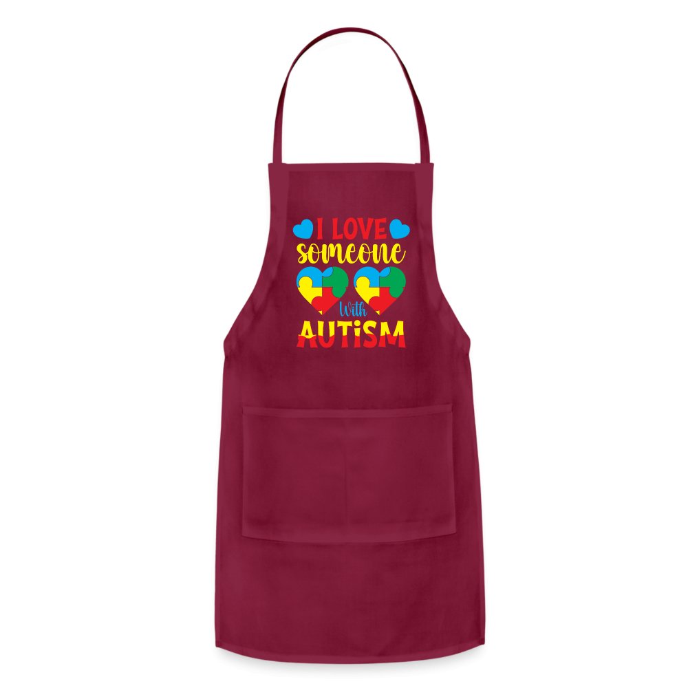 I Love Someone With Autism Apron - burgundy