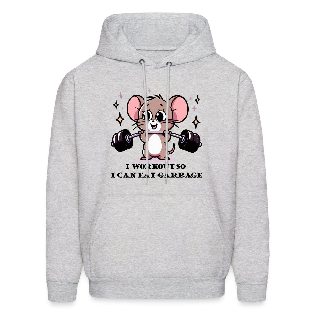 I Workout So I Can Eat Garbage Hoodie (Cute Funny Mouse) - option1# - Men's Hoodie | Hanes P170