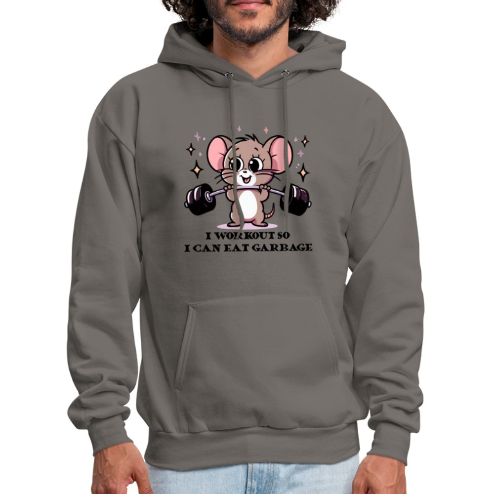 I Workout So I Can Eat Garbage Hoodie (Cute Funny Mouse) - option1# - Men's Hoodie | Hanes P170