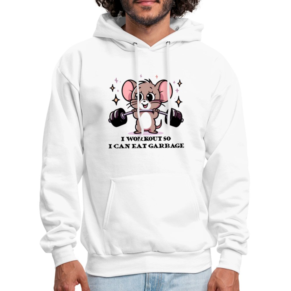 I Workout So I Can Eat Garbage Hoodie (Cute Funny Mouse) - option1# - Men's Hoodie | Hanes P170