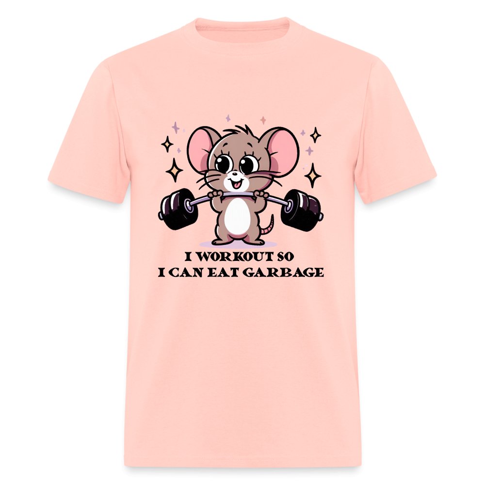 I Workout So I Can Eat Garbage T-Shirt (Cute Funny Mouse) - blush pink