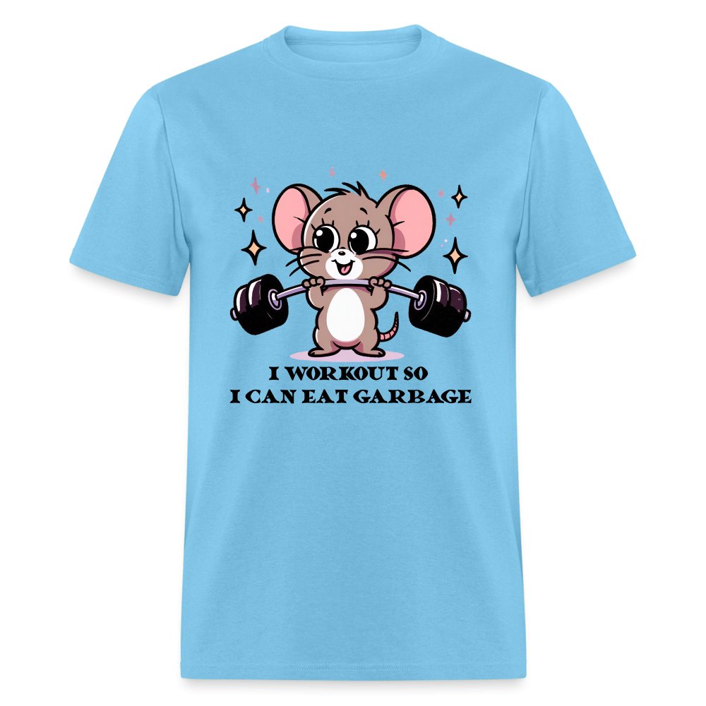 I Workout So I Can Eat Garbage T-Shirt (Cute Funny Mouse) - khaki