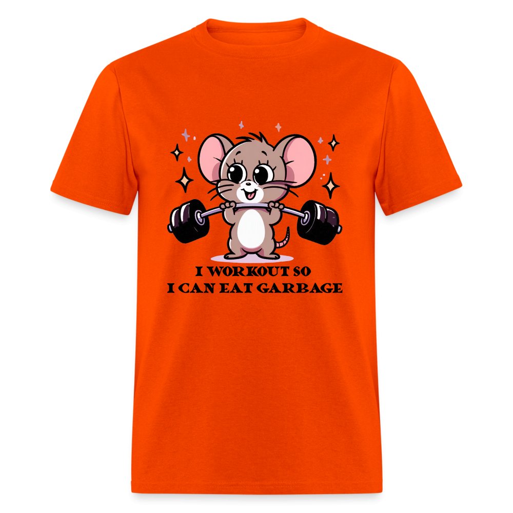 I Workout So I Can Eat Garbage T-Shirt (Cute Funny Mouse) - orange