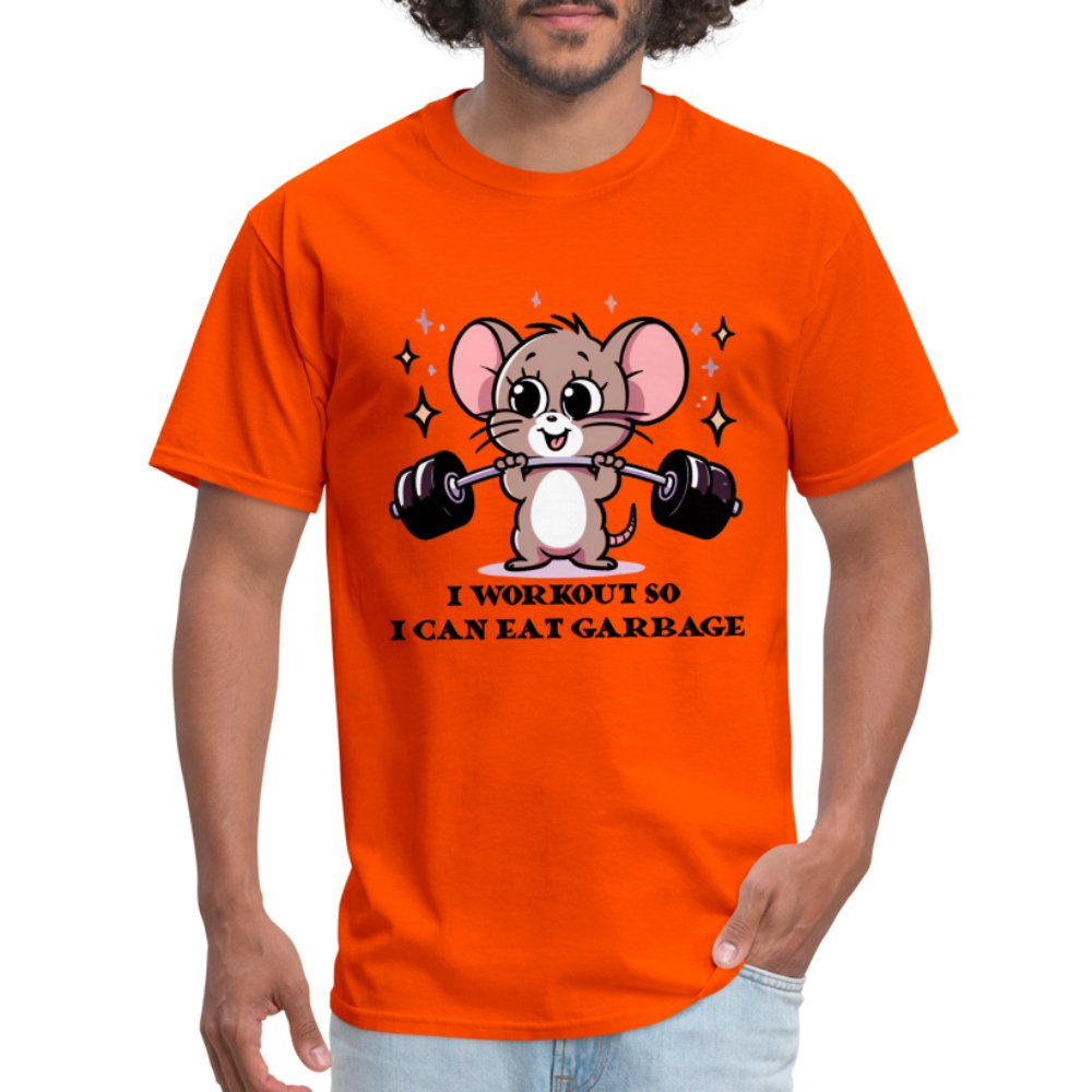 I Workout So I Can Eat Garbage T-Shirt (Cute Funny Mouse) - orange