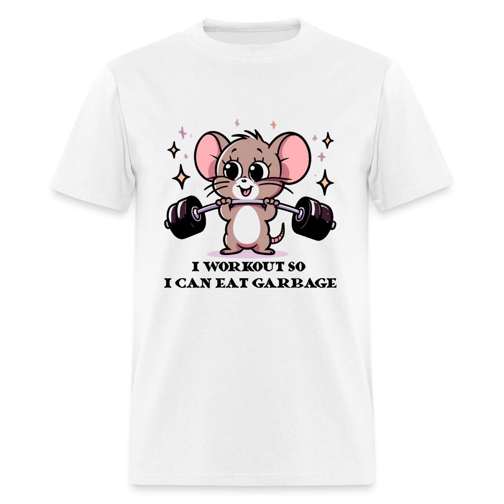 I Workout So I Can Eat Garbage T-Shirt (Cute Funny Mouse) - option1# - Unisex Classic T-Shirt | Fruit of the Loom 3930