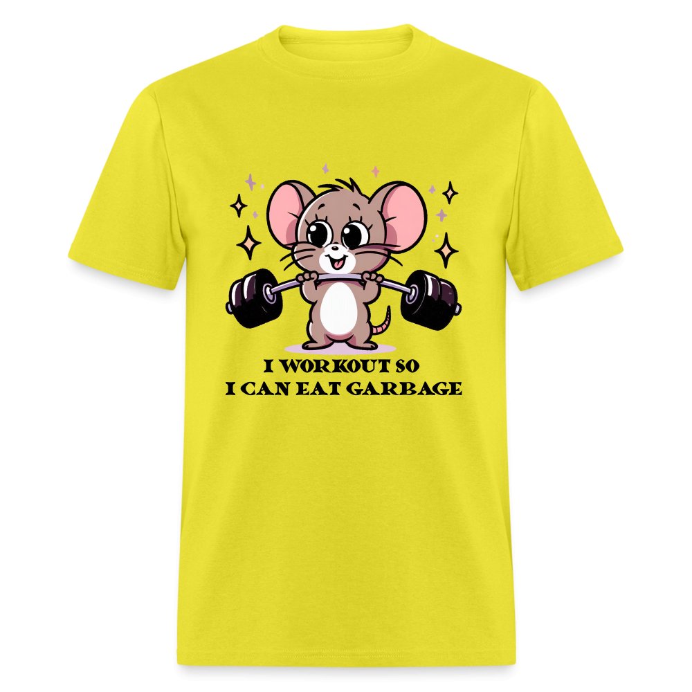 I Workout So I Can Eat Garbage T-Shirt (Cute Funny Mouse) - yellow