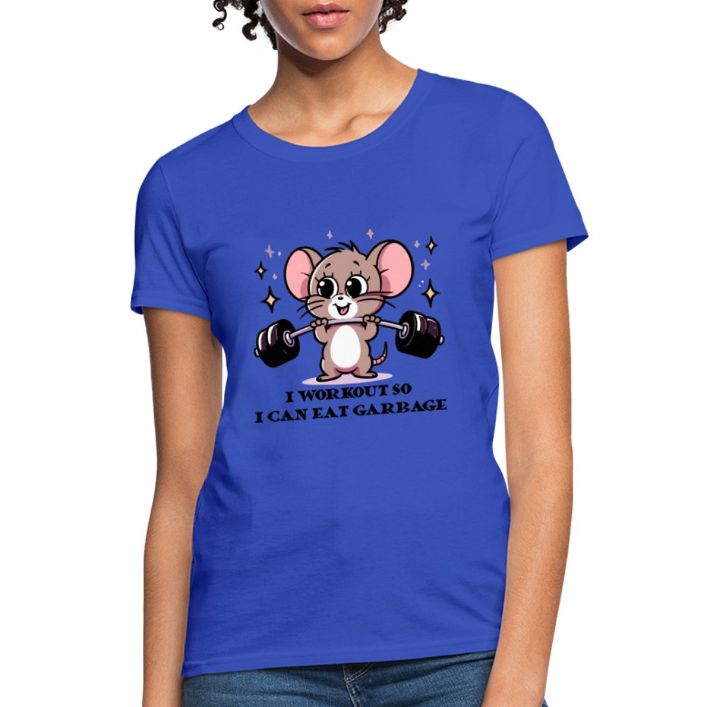 I Workout So I Can Eat Garbage Women's Contoured T-Shirt (Cute Funny Mouse) - red