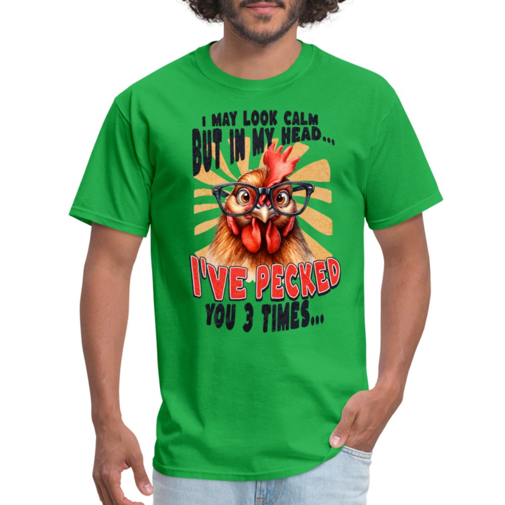 In My Head I've Pecked Your 3 Times T-Shirt (Crazy Chicken) - bright green