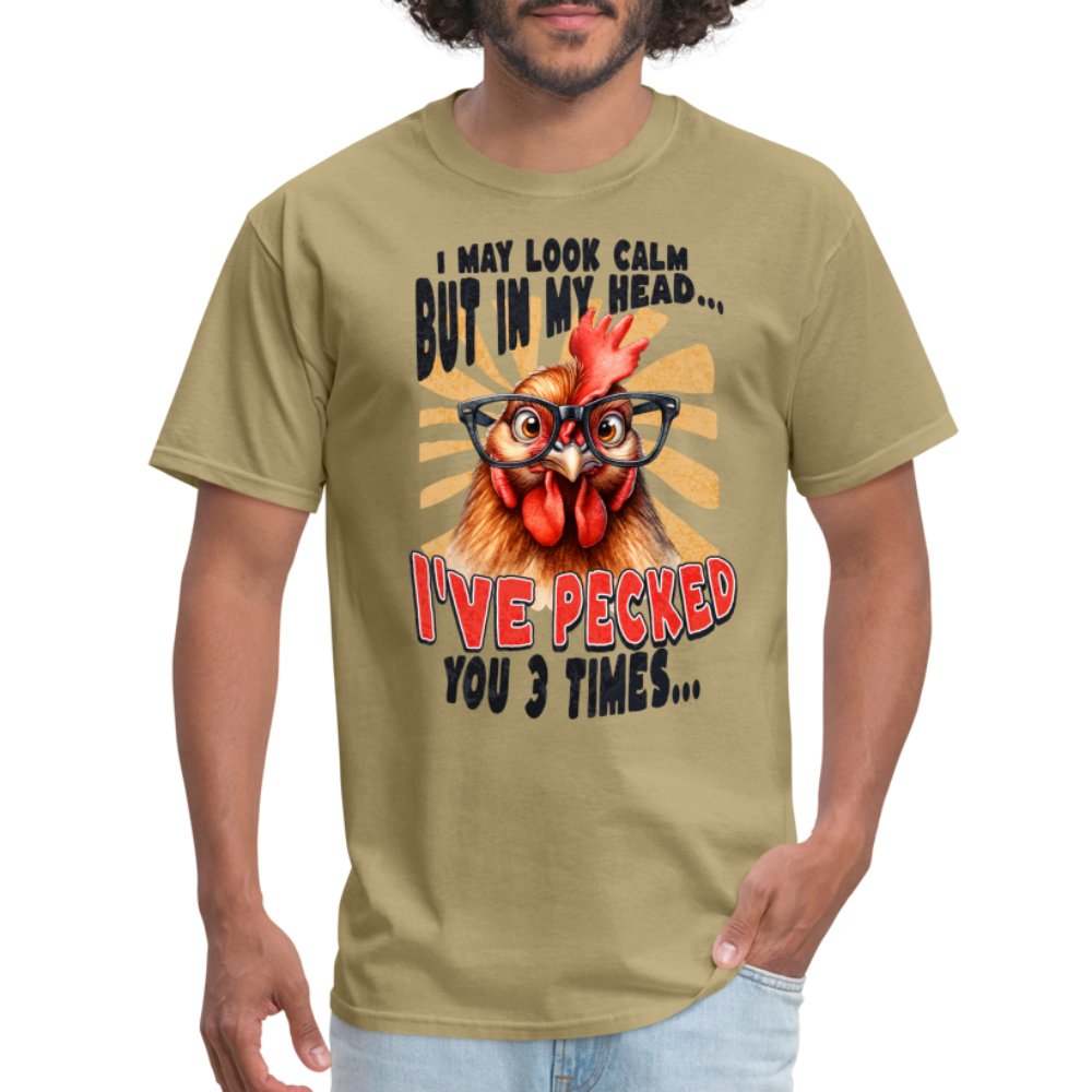 In My Head I've Pecked Your 3 Times T-Shirt (Crazy Chicken) - khaki