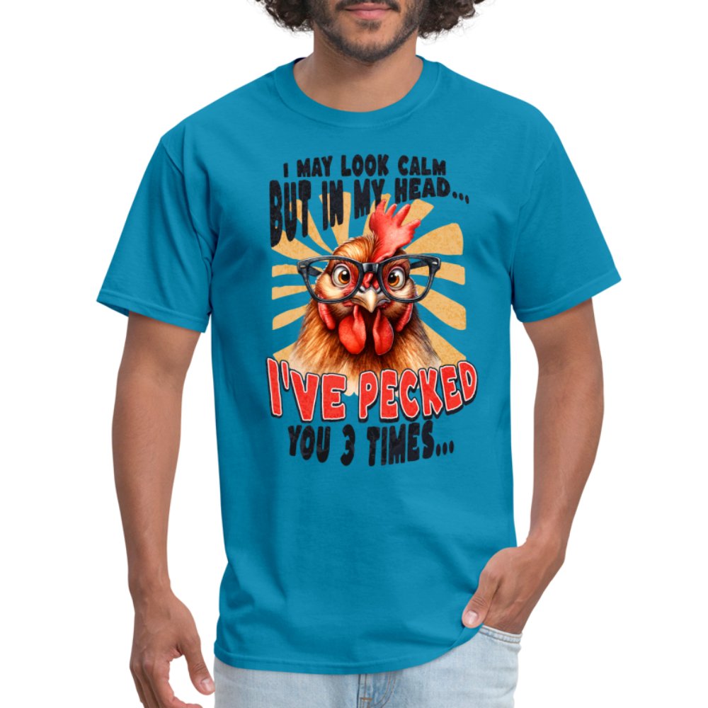 In My Head I've Pecked Your 3 Times T-Shirt (Crazy Chicken) - turquoise