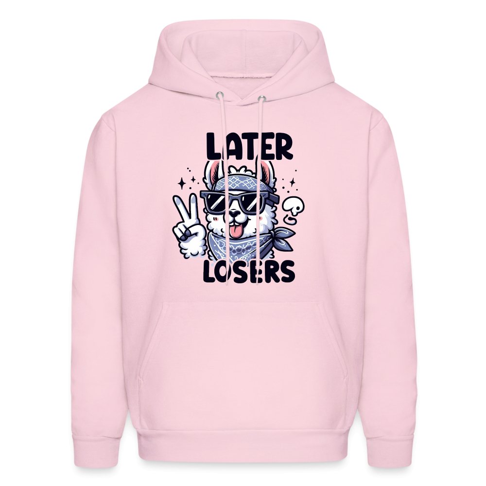 Later Losers Hoodie (Cute Funny Llama) - pale pink