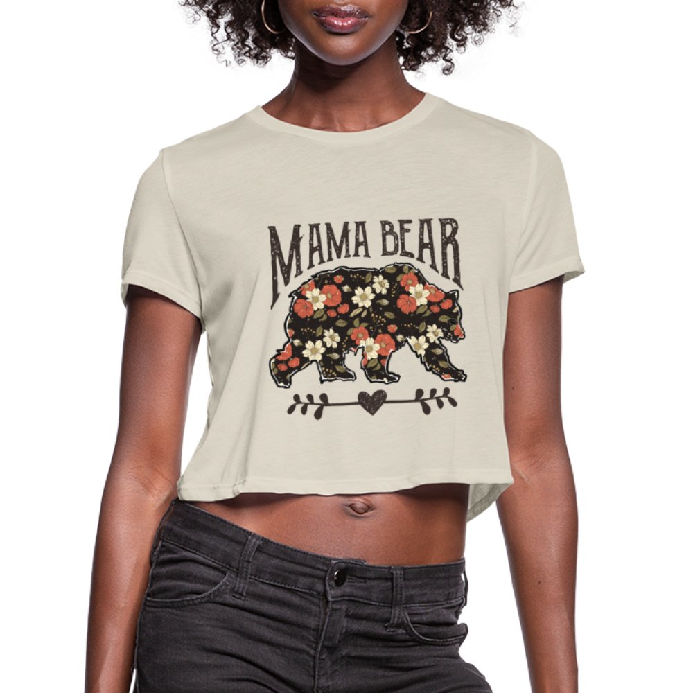 Mama Bear Cropped T-Shirt (Floral Design) - dust