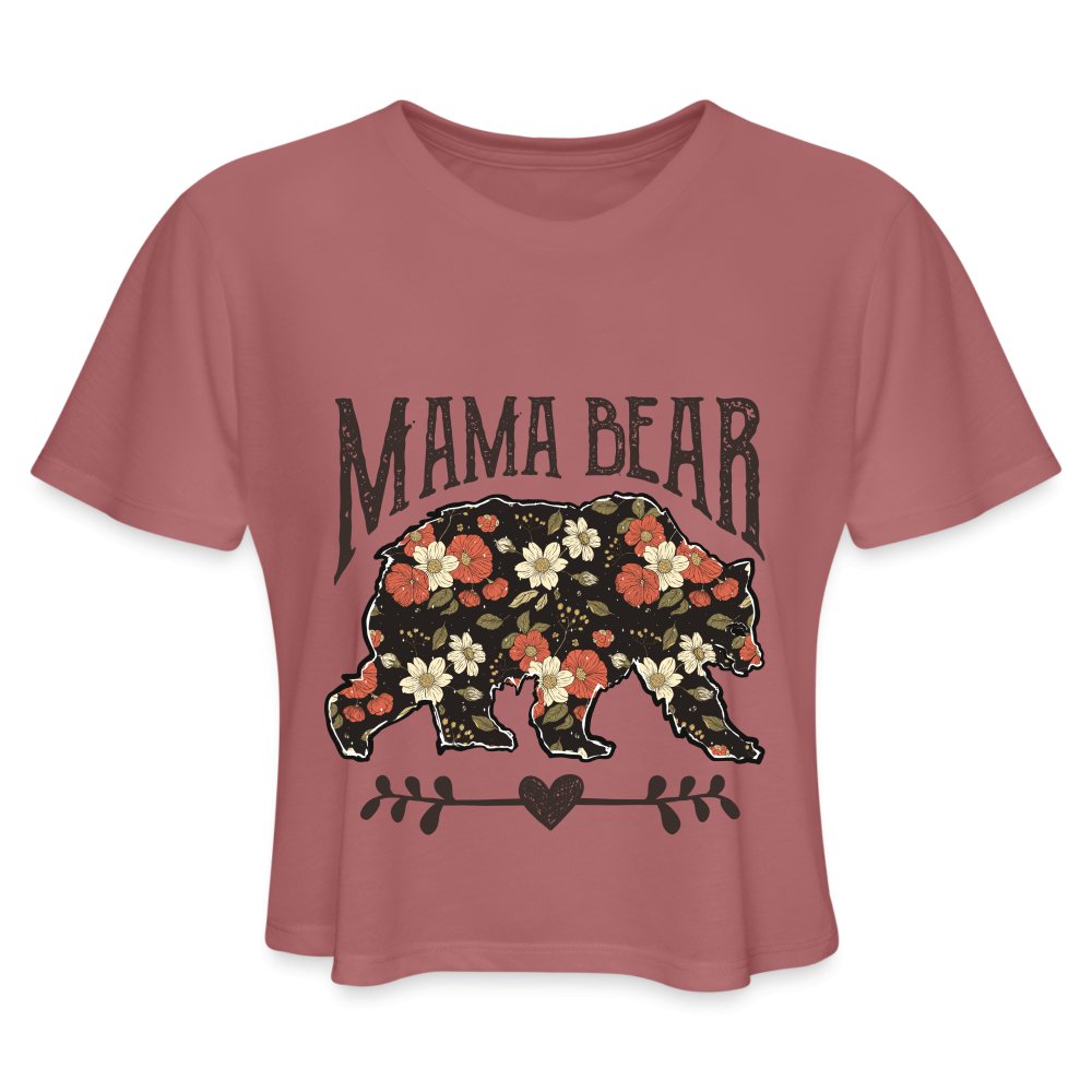 Mama Bear Cropped T-Shirt (Floral Design) - dust