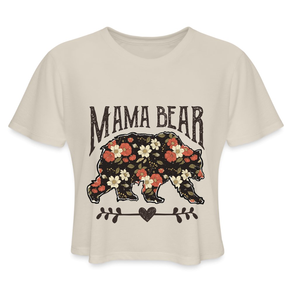 Mama Bear Cropped T-Shirt (Floral Design) - dust