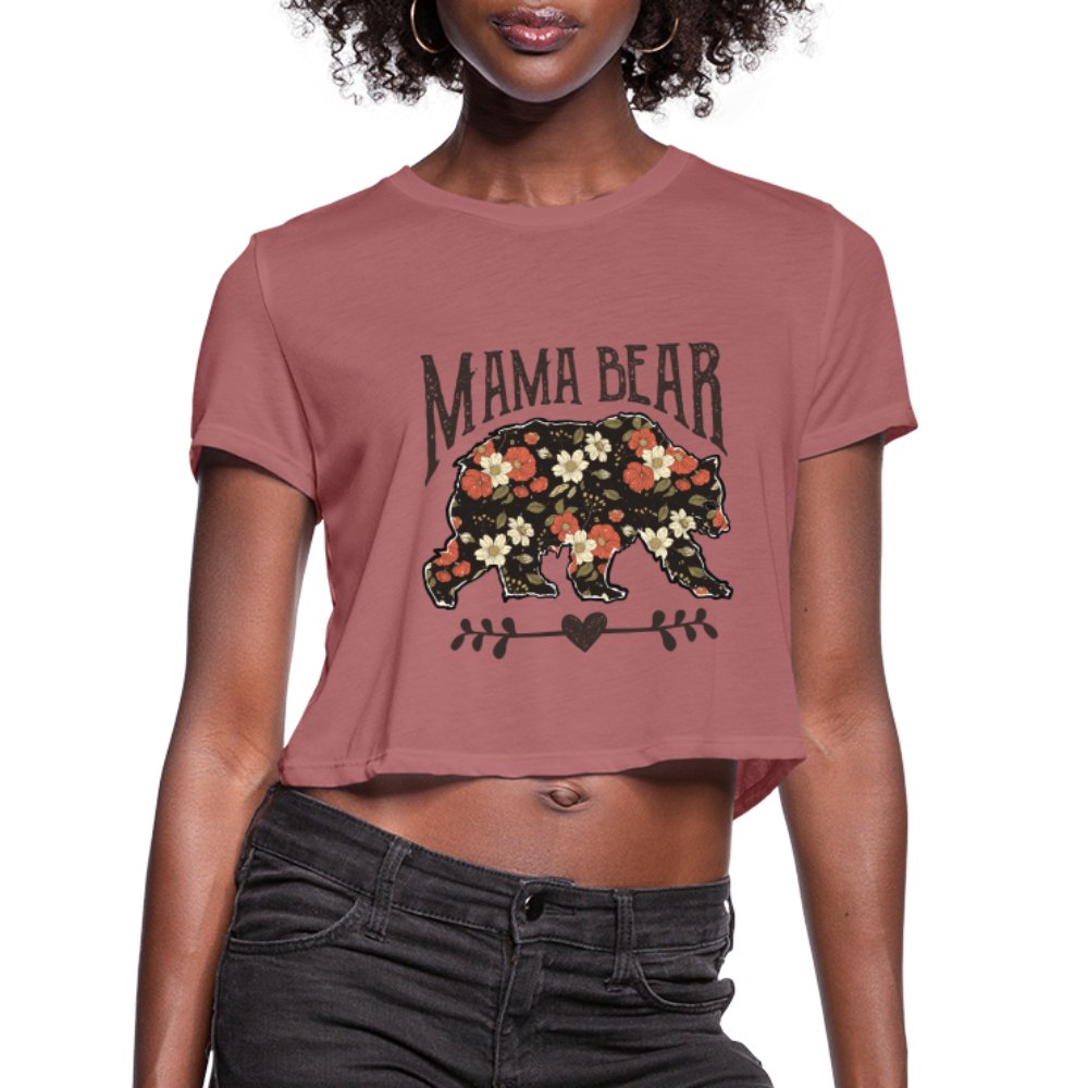 Mama Bear Cropped T-Shirt (Floral Design) - mauve