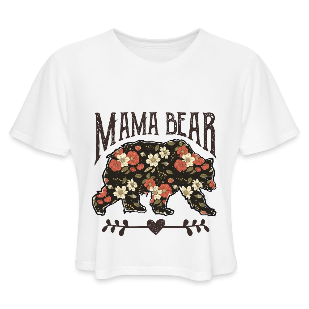 Mama Bear Cropped T-Shirt (Floral Design) - white